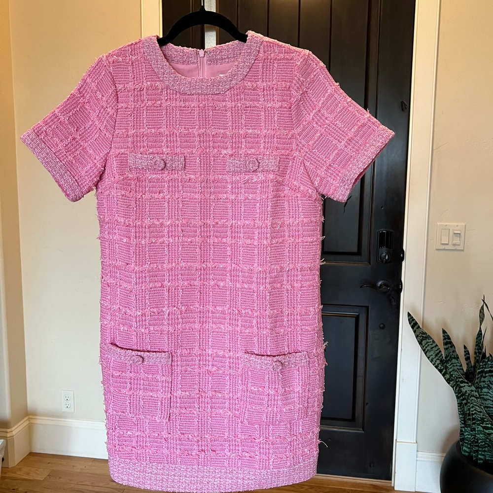 Pink Tweed Short Sleeve Dress